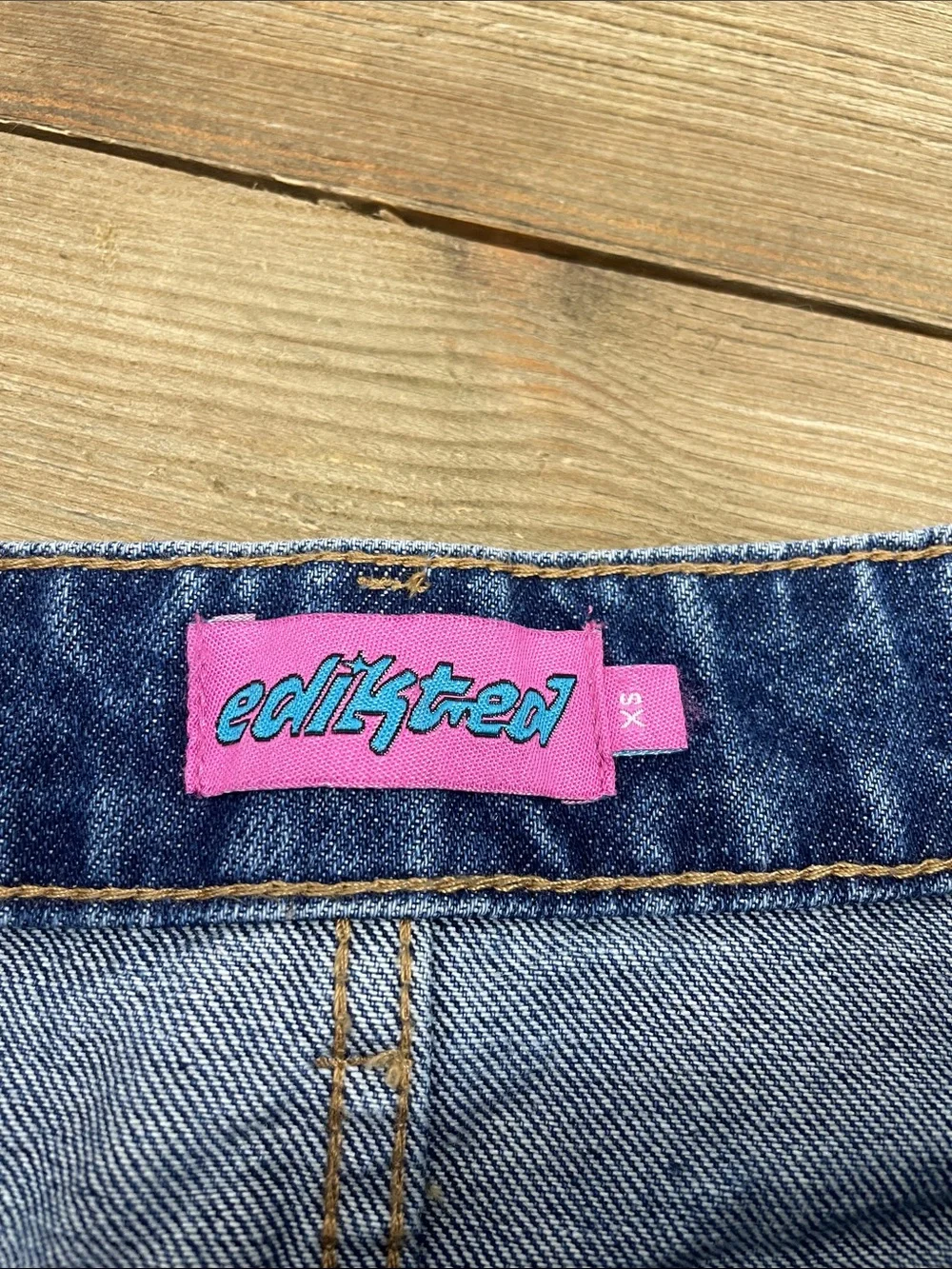 Edikted Medium Wash Denim Mini Skirt - Picture 2 of 3